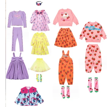 Корейский бренд 2023, Новое осеннее детское платье для девочек, Милые платья с длинными рукавами и цветочным принтом