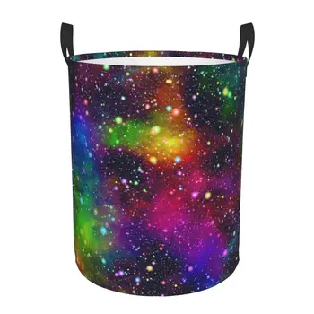 Корзина для белья Nebula Night Звездное небо в цветах радуги, Складная ткань, ведро для хранения грязной одежды, Корзина для домашнего хранения