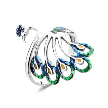 Креативное кольцо в стиле ретро Living Peacock из стерлингового серебра S925 пробы с широкой гранью, женское кольцо в тайском этническом стиле из серебра Феникса, изготовленное по старинке