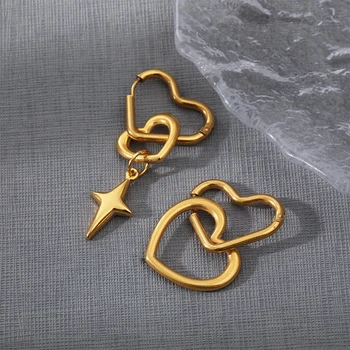 Креативные женские серьги с персиковым крестом в виде сердца из нержавеющей стали, Золотые серьги с двойным сердечком, ювелирные изделия