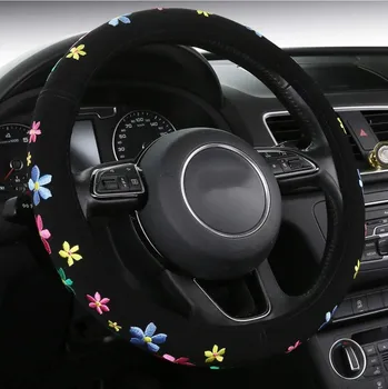 Крышка рулевого колеса автомобиля с вышивкой в виде цветка бабочки, 38 см, защита рулевого колеса, автомобильные противоскользящие аксессуары
