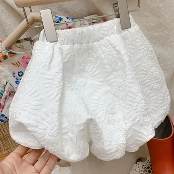 Летние повседневные шорты с эластичной резинкой на талии для маленьких девочек, жаккардовые брюки с рисунком тыквы в виде лепестков на 1-8 лет