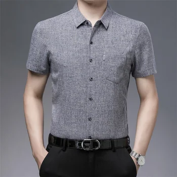 Летние рубашки для мужчин, тонкая одежда 2023, модный социальный топ с коротким рукавом, деловые повседневные камзолы для мужчин