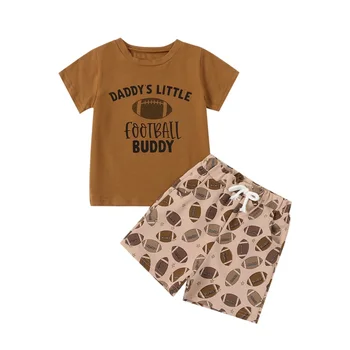 Лето для детей малышей мальчиков наряды регби Письмо печати с коротким рукавом футболки и шорты одежда набор