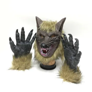 Маска для волос с волчьей головой на Хэллоуин, перчатки-оборотни для взрослых, косплей, маскарад, аксессуары для одежды со страшными животными, перчатки-волки