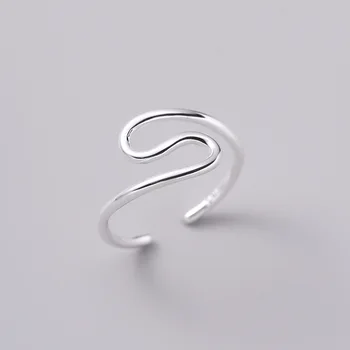Минималистичные кольца из настоящего серебра 925 пробы Для женщин Изысканные ювелирные изделия С неправильной геометрической линией Женское кольцо Серебряные аксессуары