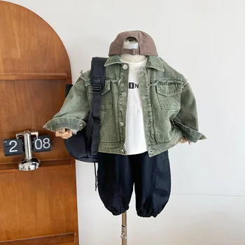 Мода 2023, новая детская одежда, детское джинсовое пальто, весенняя одежда для девочек в корейском стиле, осенняя куртка для мальчиков свободного кроя в корейском стиле.