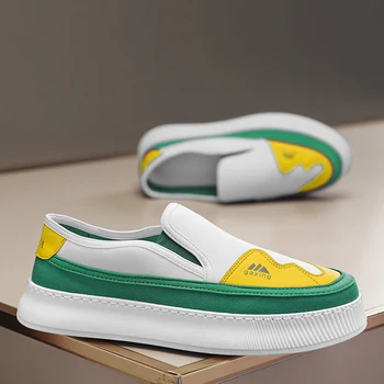 Модная вулканизированная обувь для мужчин желто-зеленые мужские кроссовки Парусиновая повседневная обувь для мужчин Трендовая молодежная Корейская обувь для ходьбы на плоской подошве