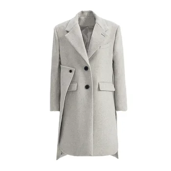 Модное зимнее пальто-двойка неправильной формы из полушерстяной смеси с разрезом на спине معطر نسائي طويل Casacas Para Mujer