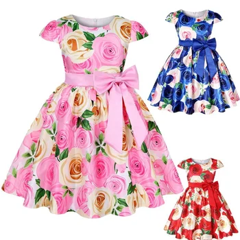 Модное платье для девочек с цветочным принтом, летнее платье принцессы, платья для девочек в цветочек, одежда для маленьких девочек