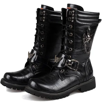 Модные мужские мотоциклетные ботинки до середины икры, армейские ботинки в готическом стиле с поясом в стиле панк, мужские кроссовки, повседневные ботинки с высоким берцем