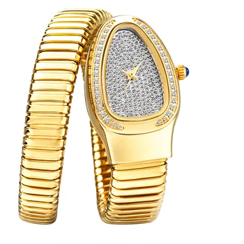 Модные роскошные женские часы Snake, цельнометаллические кварцевые часы, ювелирные изделия в стиле хип-хоп, браслет с бриллиантами, женские часы