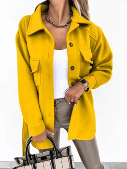 Модные шерстяные смеси для женщин, уличная одежда с длинным рукавом, винтажные куртки, однотонные свободные пальто в стиле Enaland 2023, новые осенне-зимние пальто