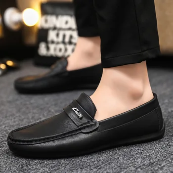 Мужская Повседневная обувь из натуральной кожи, мужские Лоферы, Мокасины, Дышащие рукава, Черные Ботинки для вождения, Большие размеры 37-47