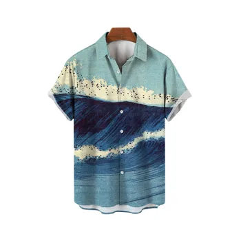 Мужское Повседневное Платье С Крупным 3D Принтом Guayaberas, Высококачественная Роскошная Дизайнерская Средневековая Рубашка Macquarie Top, Гавайская Рубашка С Волнистой