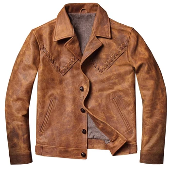 Мужской блейзер из натуральной кожи, зимнее пальто 5XL, золотисто-коричневая куртка из конской кожи, дизайнерское винтажное пальто в американском стиле