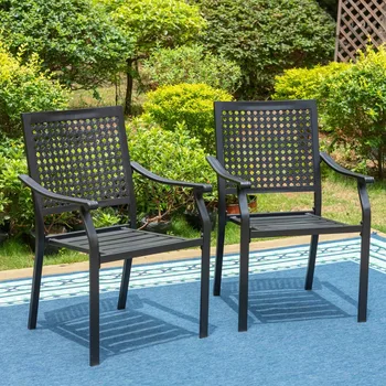 Набор MF Studio из 2 обеденных стульев на открытом воздухе, металлические кресла XL, подходящие для сада, веранды и двора, черный