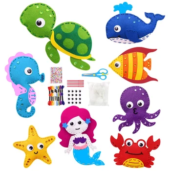 Набор для Шитья Морских Животных для Детей Милые Океанские Животные Ремесло Шитье Мягких Игрушек Войлочные Плюшевые Украшения DIY Art Craft Tools