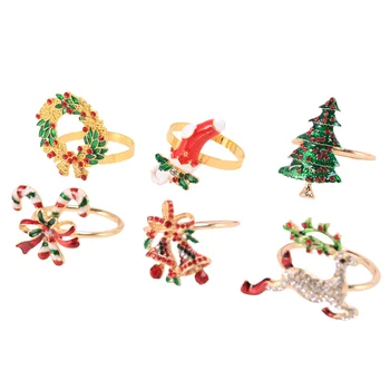 Наборы рождественских колец для салфеток по 6 шт., золотые держатели колец для салфеток, металлические кольца для обеденных столов для рождественских свадеб