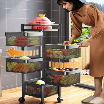 Напольная подставка, многослойные кухонные полки для хранения, Вращающийся ящик для корзин, тележка на колесиках, органайзер для овощей и фруктов