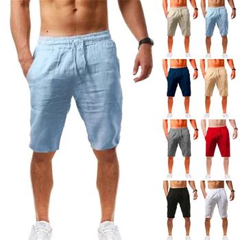 Негабаритные повседневные шорты Soild, мужские летние хлопчатобумажные льняные шорты, мужские дышащие спортивные пляжные шорты, баскетбольные шорты для спортзала, мужская одежда