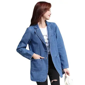 Новинка 2022, весенне-осенний винтажный костюм, женская джинсовая куртка, повседневные топы, свободный короткий джинсовый блейзер, верхняя одежда, женское ковбойское базовое пальто 1896