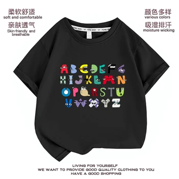 Новинка 2023, Летняя Модная Детская футболка с алфавитом Харадзюку, Футболка для мальчиков, Одежда для девочек, Футболки с рисунком из Мультфильмов, Детская одежда
