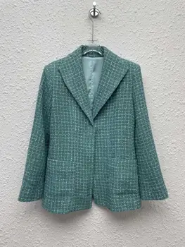 Новое пальто средней длины мятно-зеленого цвета на весну и лето! Белое и мягкое тканое полотно