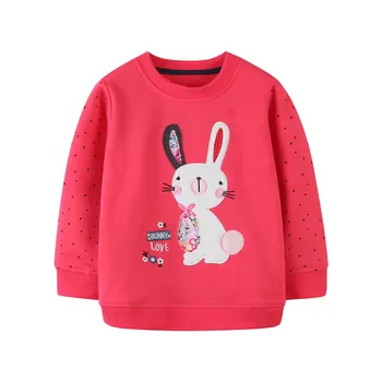 Новое поступление, детские толстовки с вышивкой кролика для девочек, осенне-зимние детские хлопковые рубашки с капюшоном и длинными рукавами, топ