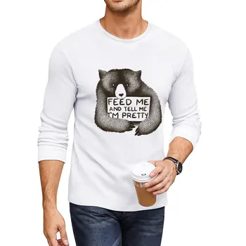 Новые футболки Feed Me and Tell Me I'm Pretty Bear с длинными рукавами, графические футболки, забавные футболки, мужские футболки большого и высокого роста