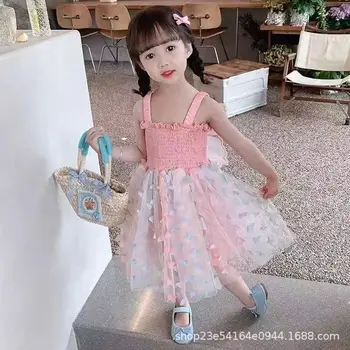 Одежда для вечеринки по случаю дня рождения для маленьких девочек с бантом на спине и крыльями, милое детское платье, элегантное сетчатое платье принцессы-бабочки для девочек, платье