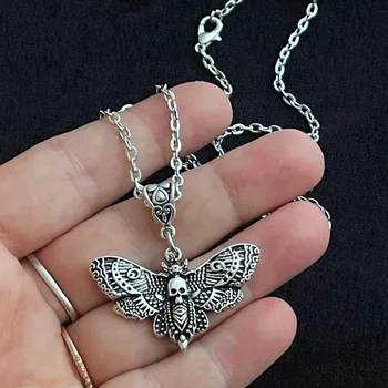 Ожерелье с бабочкой в готическом стиле, цепочка с подвеской в виде Мотылька, Череп, готическая бабочка, Рок-готический серебряный цвет, ожерелье на Хэллоуин и Пасху Yzl