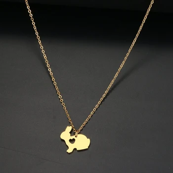 Ожерелье с сердечком кролика, изысканная простота, персонализированное ожерелье с животными, металлическая подвеска из нержавеющей стали, ювелирный подарок