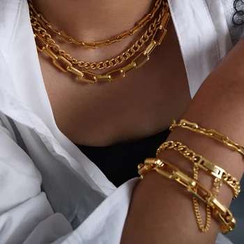 Ожерелье-цепочка из нержавеющей стали 316L золотого цвета с геометрической формой, браслеты для женщин, Новый модный не выцветающий ювелирный набор для девочек