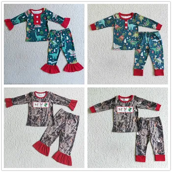 Оптовая продажа, бутик RTS, зимние костюмы для малышей из 2 предметов, пижамы для маленьких девочек, комплекты детской рождественской одежды