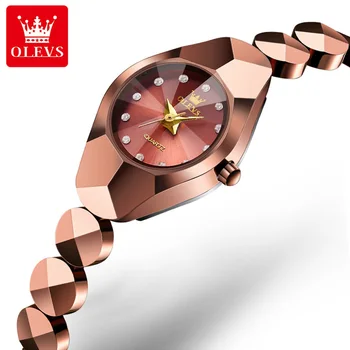 Оригинальные женские часы OLEVS, простые модные наручные часы, зеркало в виде ромба, Алмазная шкала, женские часы из вольфрамовой стали, водонепроницаемые