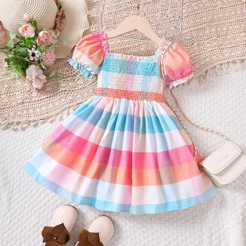 Платье с короткими рукавами и яркими принтами для маленьких девочек, платья для танцевальных вечеринок, одежда с цветочным кружевом, Темное платье
