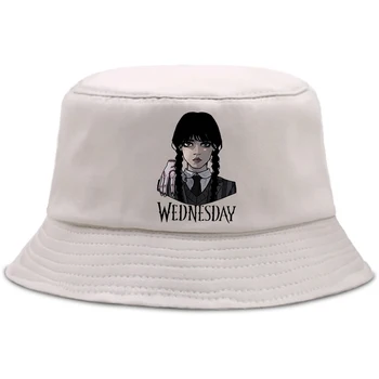 Повседневная Детская летняя шляпа Wednesday Addams, женская Мужская панама, дизайнерская кепка-ведро с плоским козырьком, аниме-шляпы-ведро, шляпа рыбака