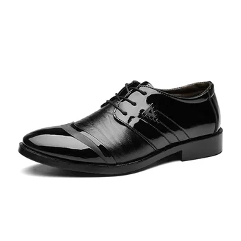 Повседневная мужская модельная обувь, джентльменская обувь из лакированной кожи, мужская классическая мужская обувь с острым носком, черная, мужская свадебная одежда для вечеринок, Бесплатная доставка