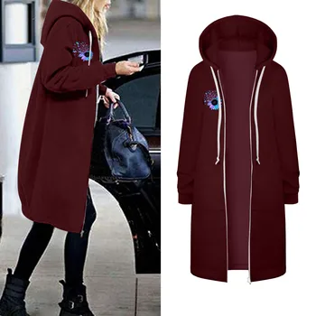 Повседневные куртки на молнии для женщин, осенне-зимние Длинные толстовки, толстовки, женские свободные пальто с капюшоном в стиле харадзюку в стиле ретро, верхняя одежда