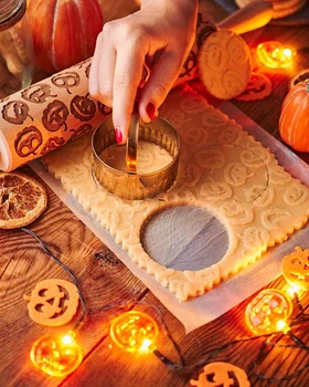 Подарок на Хэллоуин Рок Снежинка Лось Деревянная раскатка с тиснением для выпечки печенья, бисквитной помадки, торта с рисунком в виде ролика Рождественский подарок