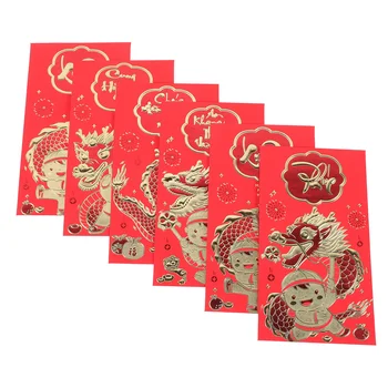 Подарочный пакет 6 шт Красный Пакет Лунный Новый Год 2024 Зодиакальные Милые Конверты Китайские Праздничные Пакеты Календарь Дракон Удача Деньги