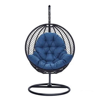 Подвесные качели для патио, кресло-яйцо, Гамак, Плетеное сиденье, Синяя подушка