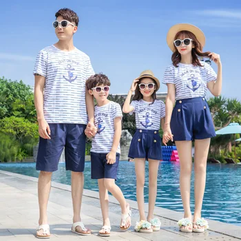 Подходящие для семьи Летние пляжные футболки и шорты для мамы, дочки, папы и сына, подходящие для отдыха на море