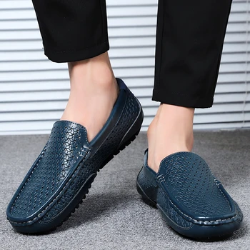 Полая индивидуальность, обувь в стиле британской фасоли, мужская Дышащая Кожаная обувь на мягкой подошве, Ленивая Корейская версия трендовой обуви для вождения для отдыха