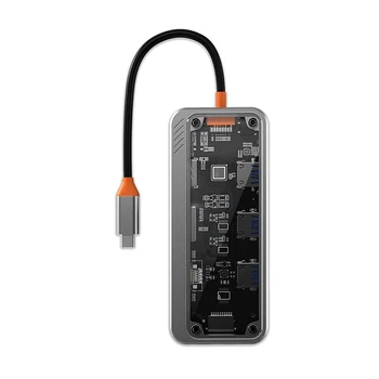 Портативная док-станция USB C Аудиопортом 3,5 мм 10-в-1 USB-концентратор Адаптер Поддерживает быструю зарядку PD3.0, Совместимую с HDMI 4K/30Hz