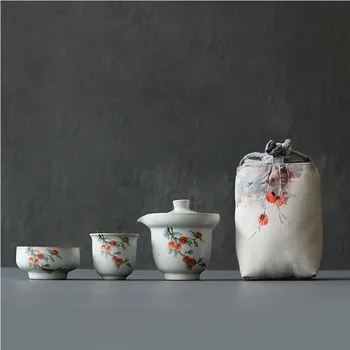 Портативный керамический чайник и набор чашек Китайский чайник для заварки чая Индивидуальные принадлежности для чайной церемонии дорожный чайный набор чайник на две чашки