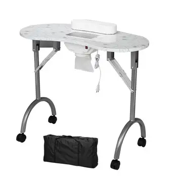 Портативный маникюрный стол из МДФ, стол для оборудования спа-салона красоты с пылесборником, подушкой и вентилятором белого цвета