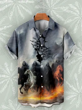 Праздничная рубашка на Хэллоуин, женские высококачественные топы с коротким рукавом, рубашки на пуговицах с черепом для мужчин, уличная одежда Фестиваля призраков 2023