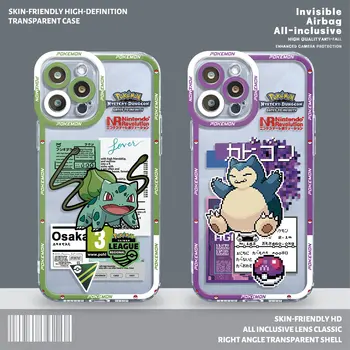 Прозрачный чехол Pokemon Bulbasaur Jigglypuff для iPhone 14 Pro Max 8 6 7Plus 11 12Pro SE 2020 XR XS 13mini X XSMax с Прозрачной Крышкой